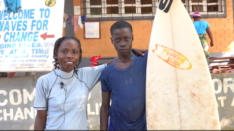 Alice W. Toe Waves for Change Trainer and student Emmanuel Portee