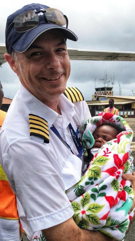 Pilot Steven Biggs received a message during a regular flight to Harper in south east Liberia, about a mother and baby needing urgent transfer to the capital, Monrovia, for healthcare. Steven diverted to the nearby town of Grand Cess on his return leg, and was able to pick them up, along with an accompanying doctor.