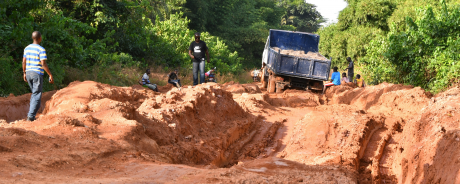 A Liberian road, carved up by heavy lorries during the wet season