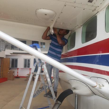 James Dweh is working in the MAF Liberia Hangar