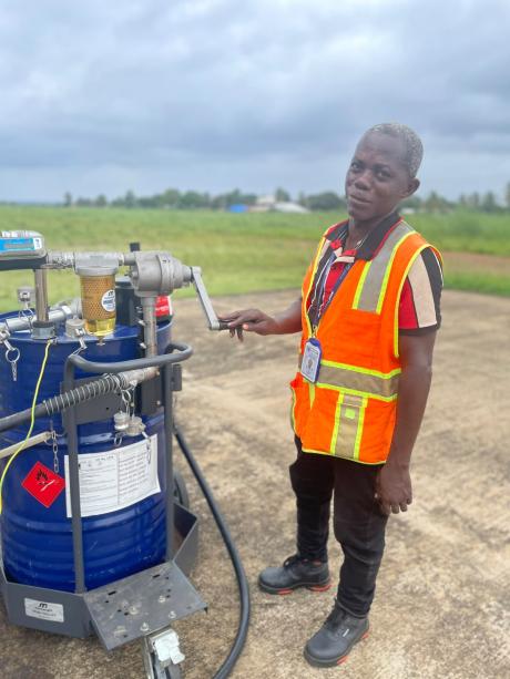 Samuel is refueling the aircraft